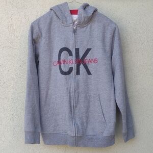 Calvin Klein Kids Gray Logo Zip-Up Hoodie L